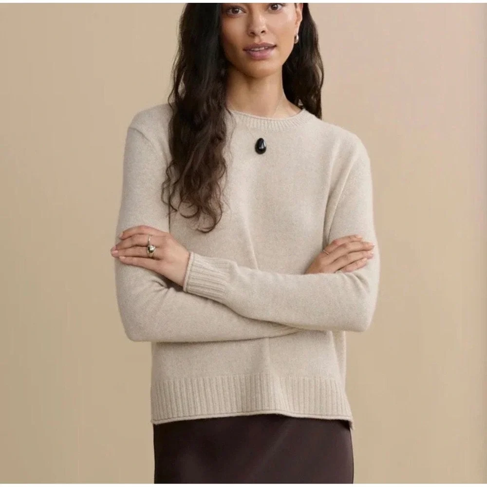 Jenni Kayne | Everyday Sweater Small Oatmeal Beige Wool‎ Cashmere Blend Crewneck